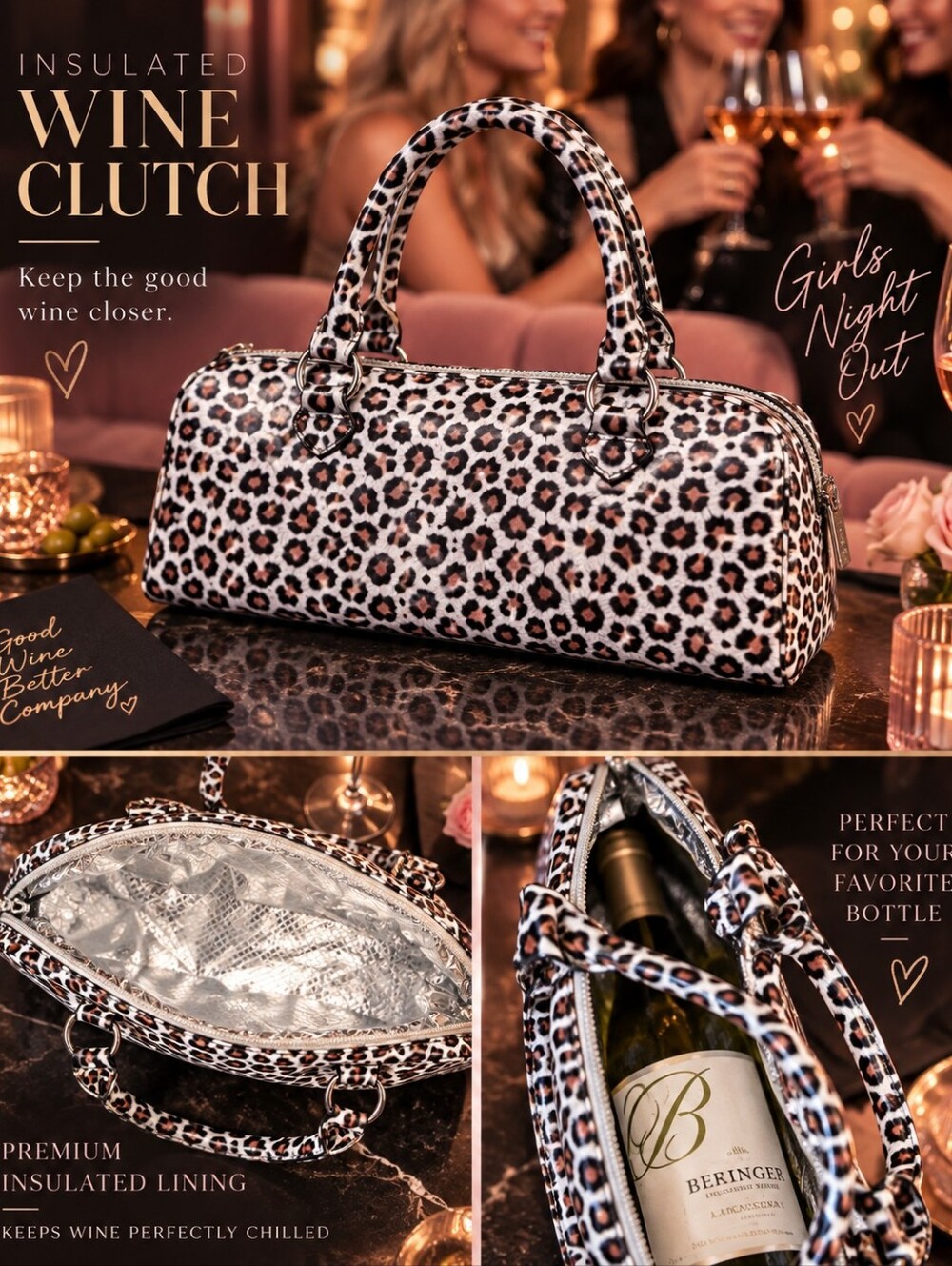 Primeware Animal Print Insulated Wine Bag Leopard Print Bottle Tote